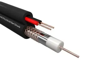 Кабель коаксиальный с пит RG-59U Netko (CU, CCA) +2x0.75мм2 CCA многожильный, КВОС, внешний, черный (100м)