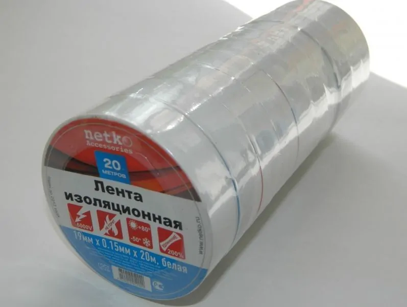 Изолента (лента изоляционная) 19мм х 20м, белая, Netko 10шт