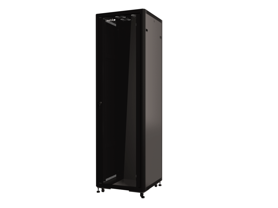 Шкаф напольный 19 Netko 42U серия Optima (600х600х2022), передняя дверь стекло, черный, разобранный (упакован в 2 коробки)