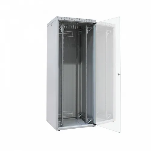 Шкаф напольный 19, ECO-LINE, 42U, 1988х600х600мм, стеклянная передняя дверь, стальная задняя панель, стальные боковые панели с одноточечными замками,