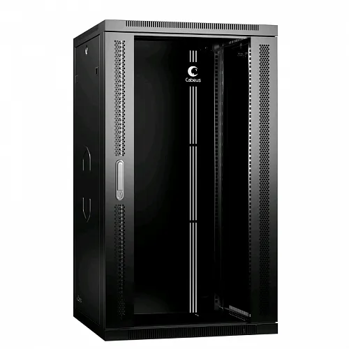 Шкаф телекоммуникационный настенный 19 22U 600x600x1082mm (ШхГхВ) дверь стекло, цвет черный (RAL 9004)