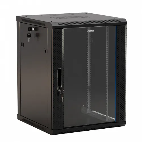 Шкаф настенный 19-дюймовый (19), 9U, 500x600х600мм, металлическая передняя дверь с замком, две боковые панели, цвет черный (RAL 9004) (разобранный)