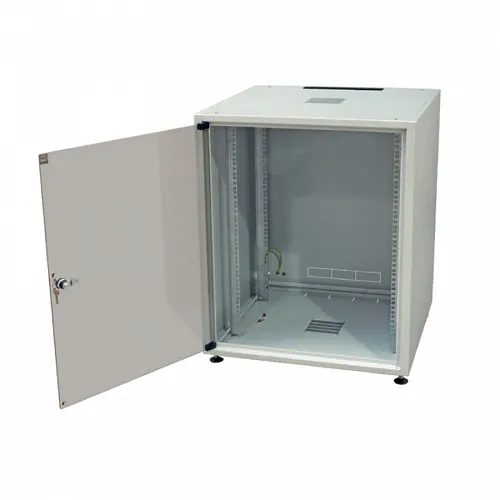 Шкаф напольный серии SJB, 19-дюймовый (19), 15U, 737x600х600мм (ВхШхГ), стекл. дверь, цвет серый (RAL 7035), без столешницы, нагрузка 38 кг (собранны