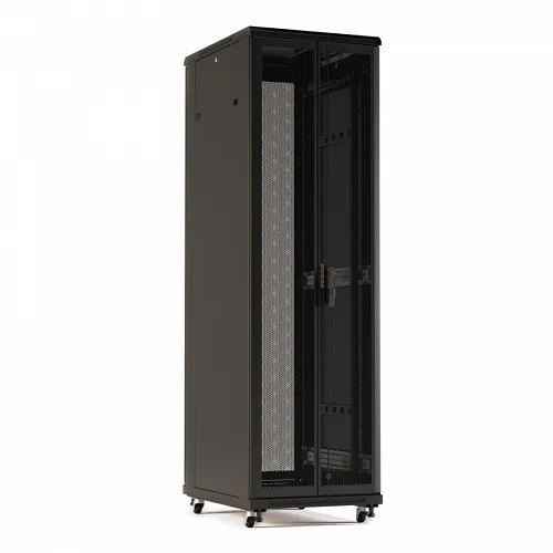 Шкаф напольный 19-дюймовый, 42U, 2055x800х1000 мм (ВхШхГ), передняя и задняя распашные перфорированные двери (75%), ручка с замком, цвет черный