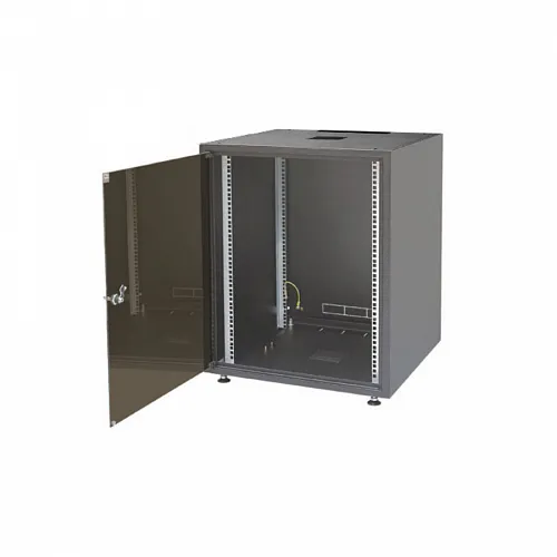 Шкаф напольный серии SJB, 19-дюймовый (19), 12U, 604x600х600мм (ВхШхГ), стекл. дверь, цвет черный (RAL 9005), без столешницы, нагрузка 30 кг (собран