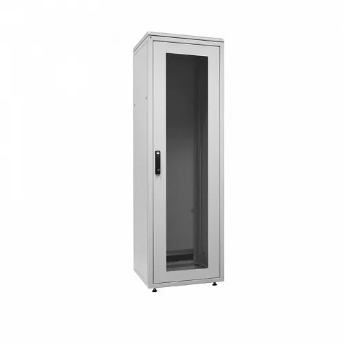 Шкаф напольный 42U, 1963x800х800мм (ВхШхГ), стеклянная передняя дверь, укороченная стальная дверь + фальшпанель 3U с щет. каб. вводом, стандартная кры