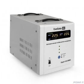 Exegate EX291761RUS Стабилизатор напряжения ExeGate Expert AS-20000 (20000ВА, вход 140-260В, цветной дисплей, выход 220В±8%, КПД 98%, 5 уровней защиты, задержка, усиленный метал. корпус, клем.колодка,